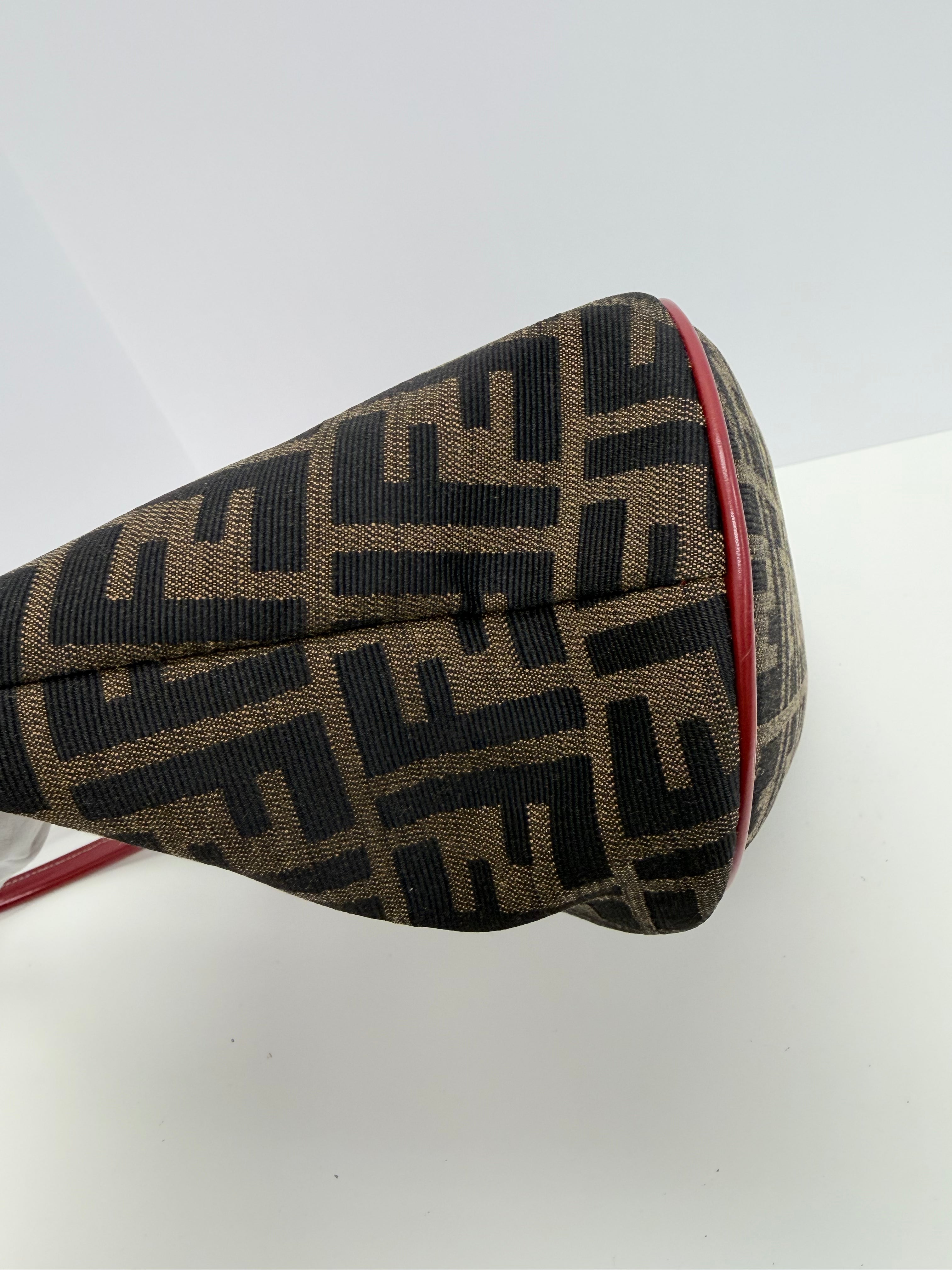 Fendi Zucca Tote Bag Red Leather Trim