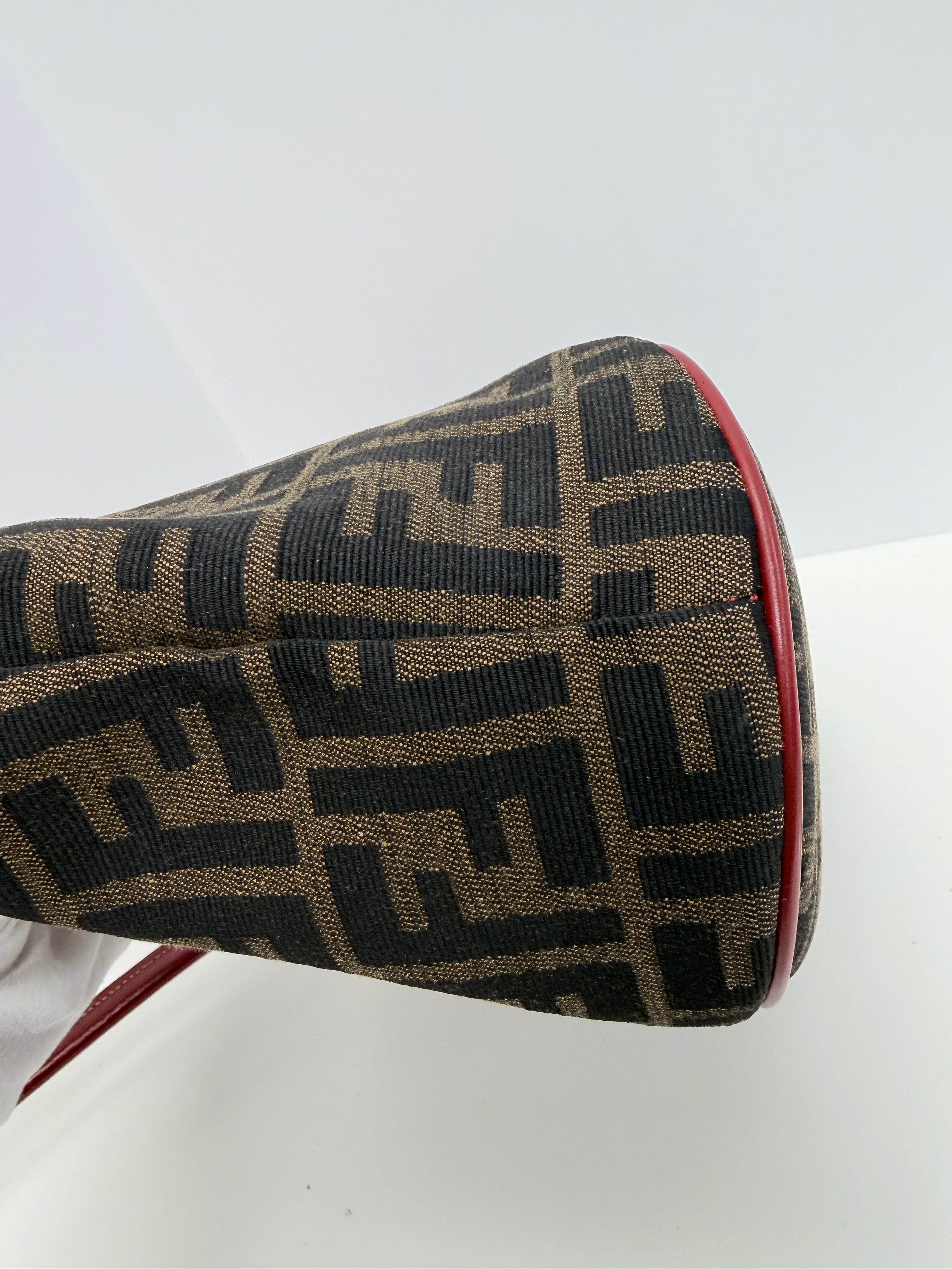 Fendi Zucca Tote Bag Red Leather Trim