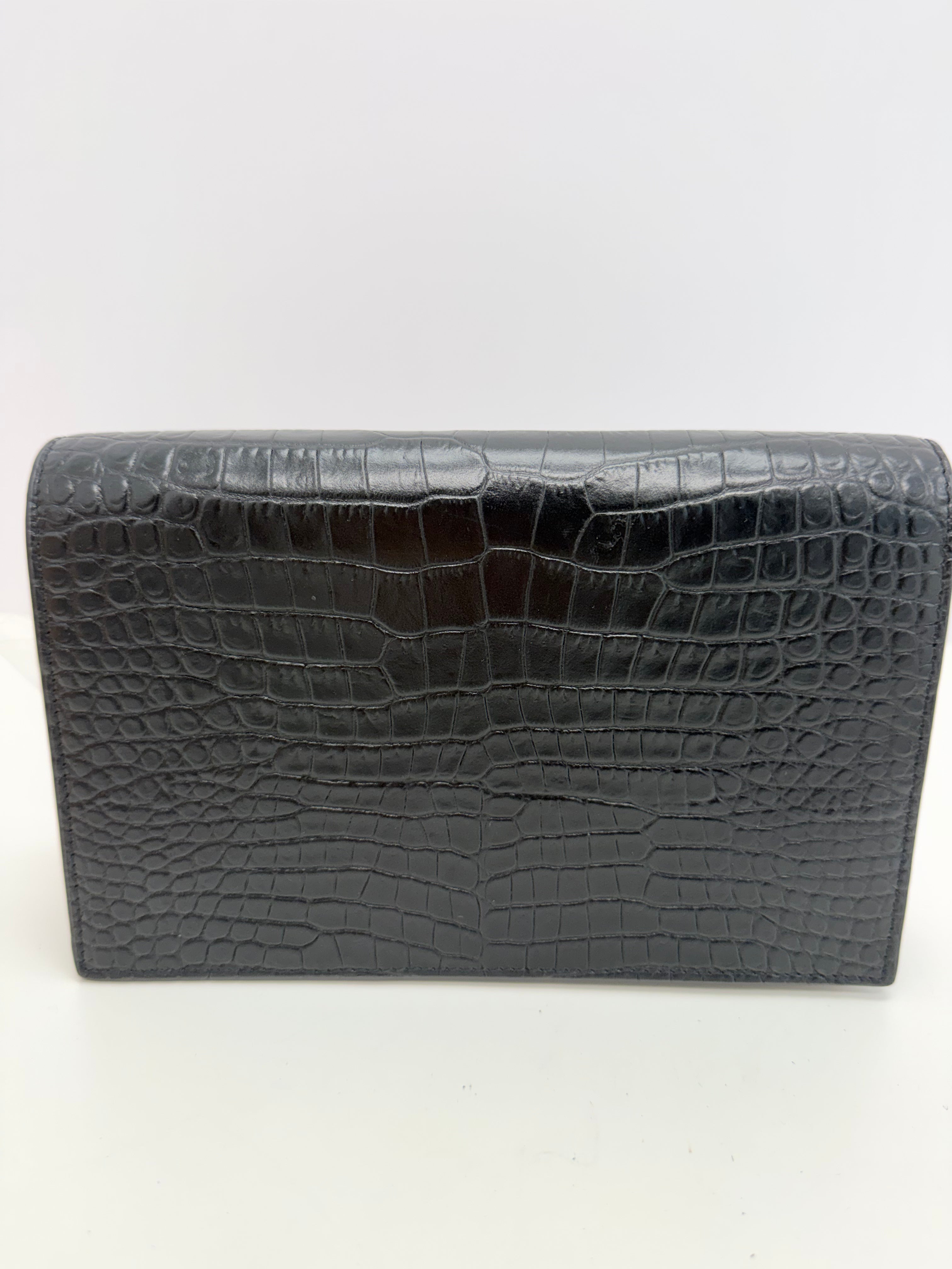 Saint Laurent Crocodile Embossed Kate Tassel Crossbody Bag Small