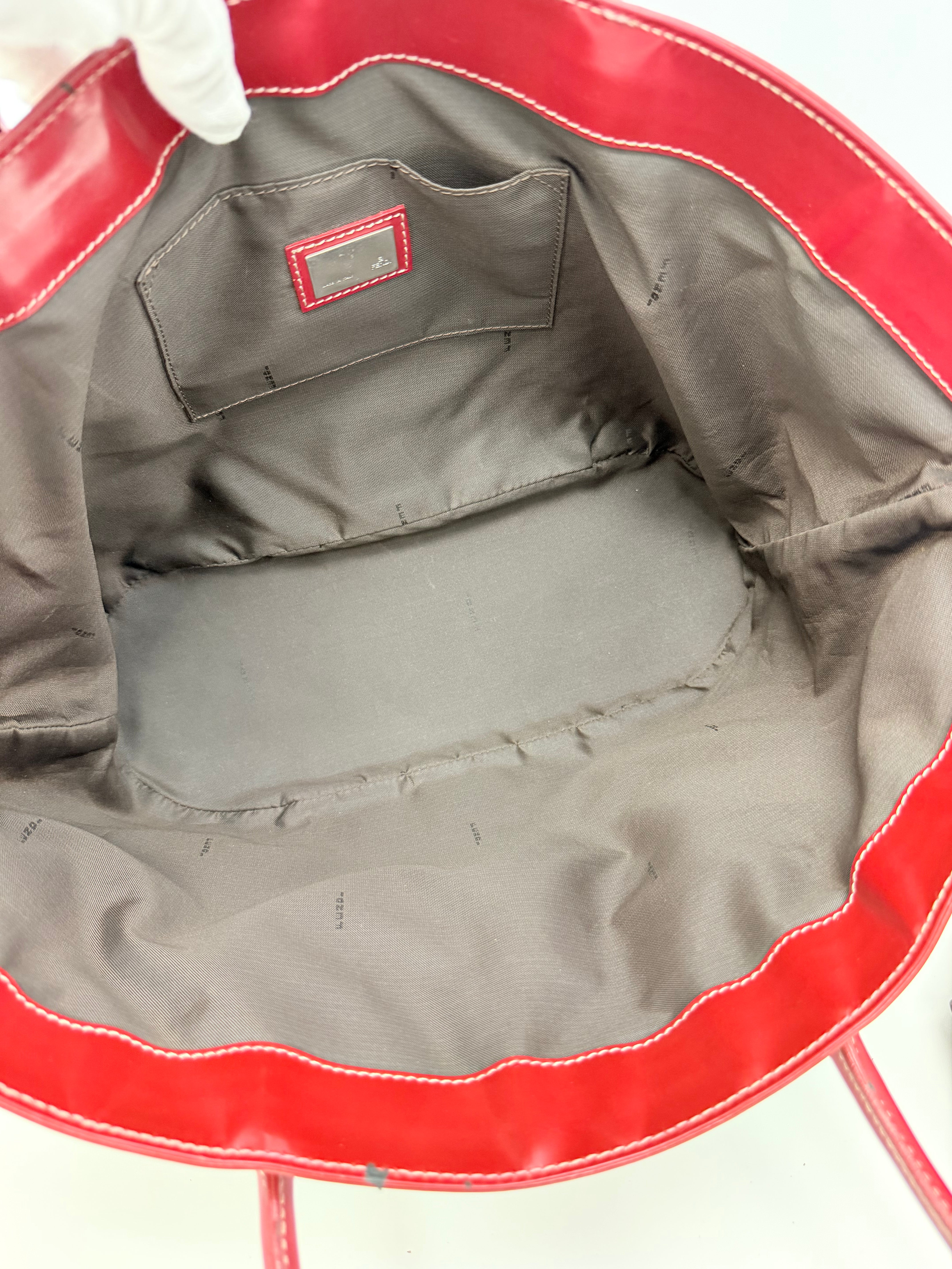 Fendi Zucca Tote Bag Red Leather Trim