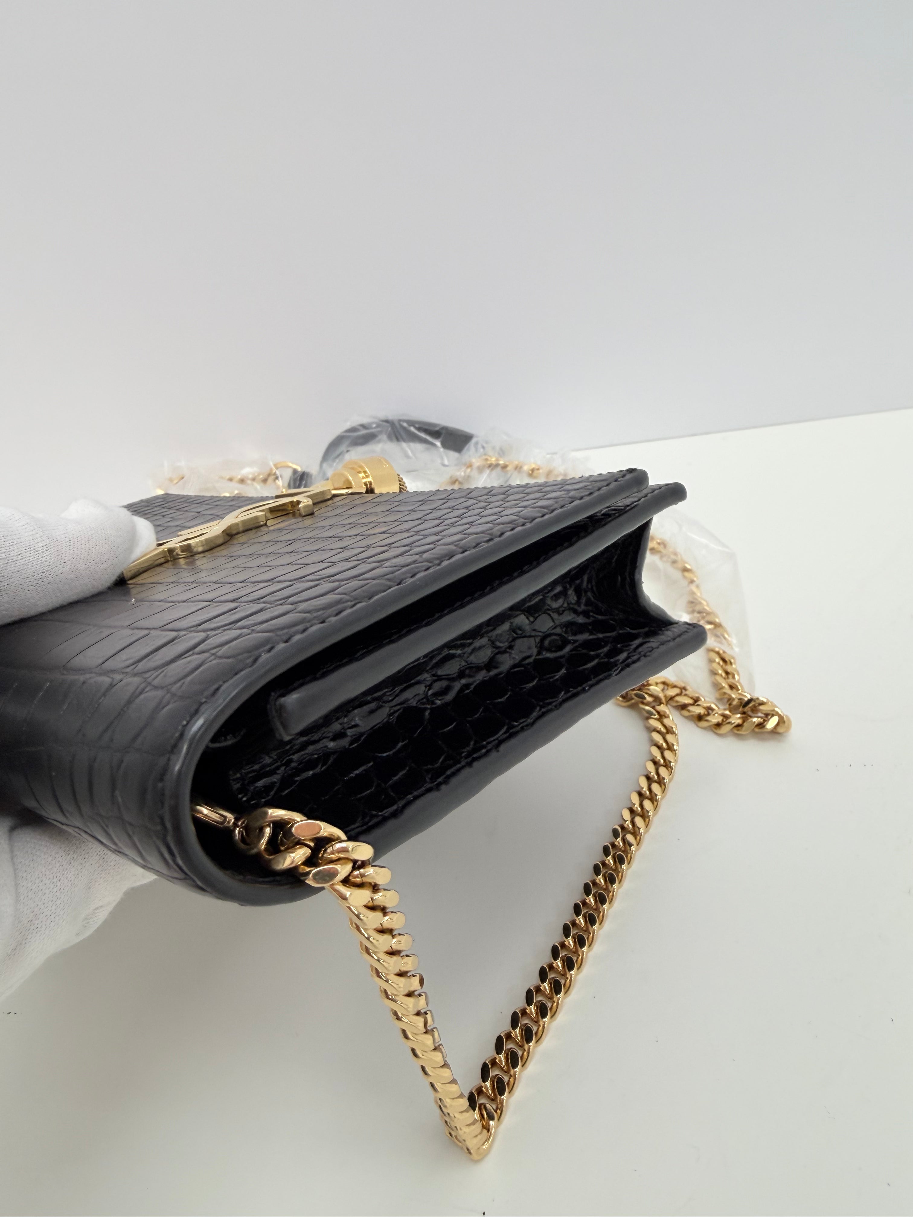 Saint Laurent  Crocodile Embossed Kate Tassel Crossbody Bag Small